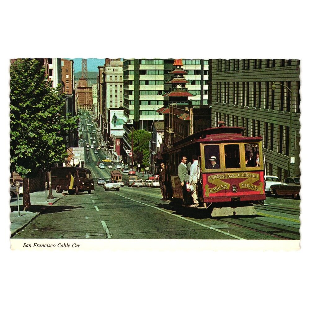 Vintage San Francisco Cable Car Postcard By Continental Card California Street